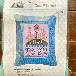 Pine Mountain Designs Grow With Love May #978 Cross Stitch Pillow Kit NEW